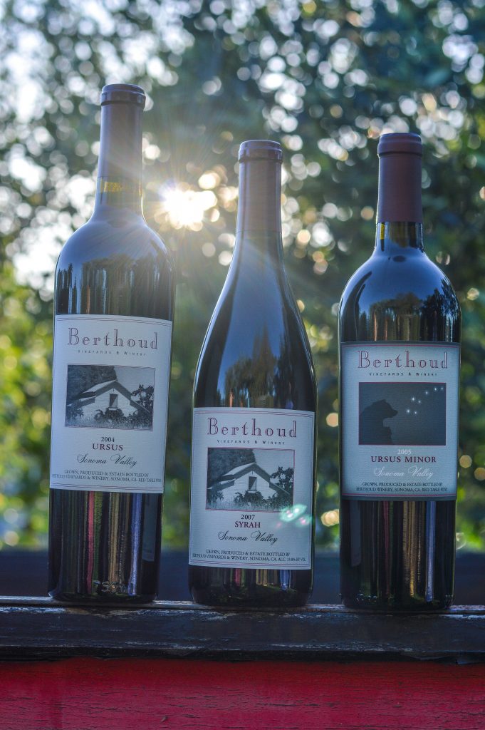 Three bottles of Berthoud Wine